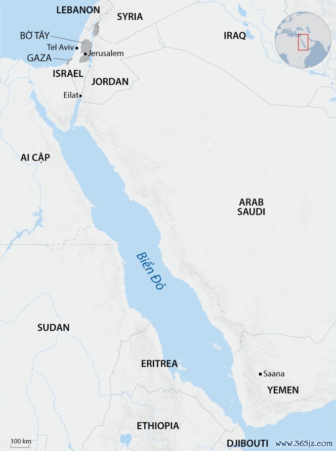 Vị trí Yemen và Israel. Đồ họa: AFP